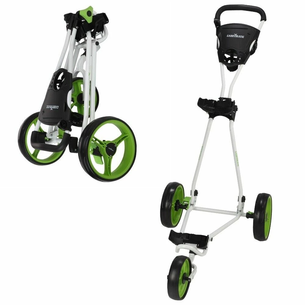Caddymatic Golf Continental 3 Wheel Folding Golf Push/Pull Cart White/Green 1 Caddymatic Golf Continental 3 Wheel Folding Golf Push/Pull Cart White/Green