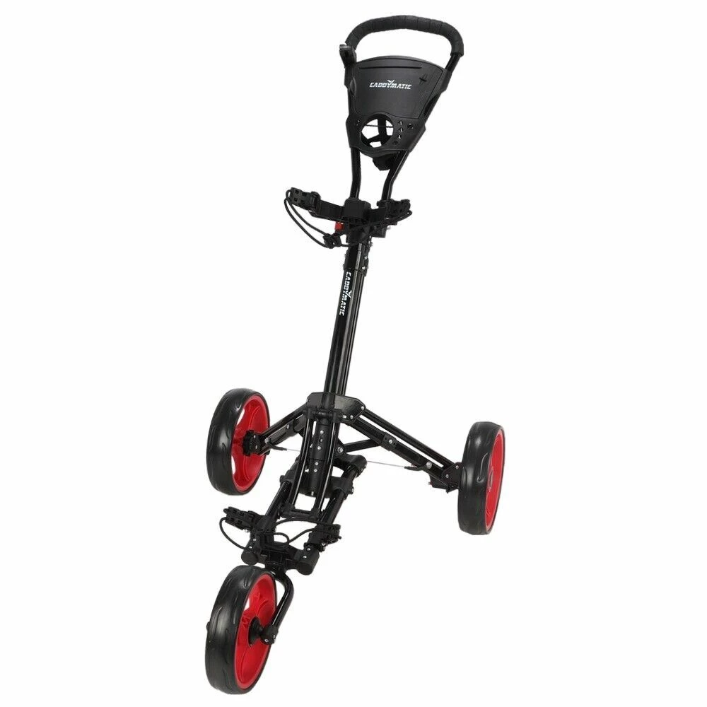 Caddymatic Golf X-Lite One-Click Folding Pull/Push Golf Cart Black/Red 2 Caddymatic Golf X-Lite One-Click Folding Pull/Push Golf Cart Black/Red - Image 2