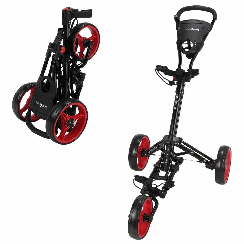 Caddymatic Golf X-Lite One-Click Folding Pull/Push Golf Cart Black/Red 1 Caddymatic Golf X-Lite One-Click Folding Pull/Push Golf Cart Black/Red