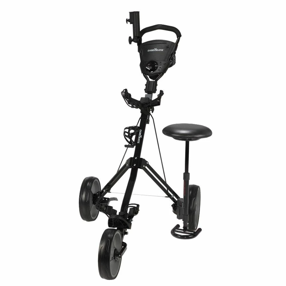 Caddymatic Golf X-TREME 3 Wheel Push/Pull Golf Cart With Seat Black 2 Caddymatic Golf X-TREME 3 Wheel Push/Pull Golf Cart With Seat Black - Image 2