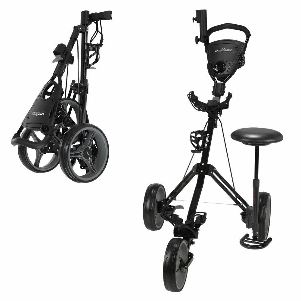 Caddymatic Golf X-TREME 3 Wheel Push/Pull Golf Cart With Seat Black 1 Caddymatic Golf X-TREME 3 Wheel Push/Pull Golf Cart With Seat Black